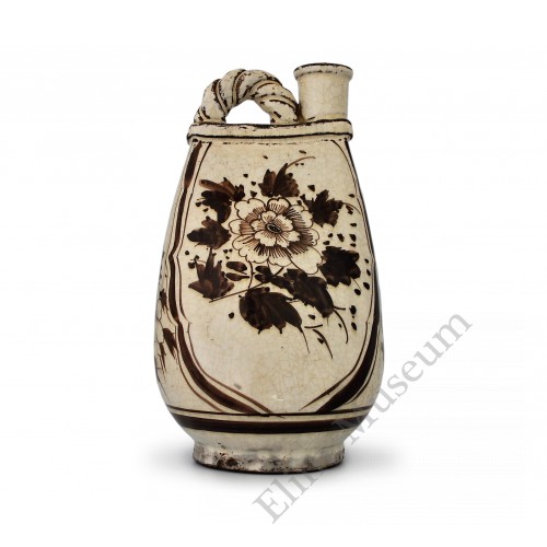 1376 A Song Cizhou-Ware flask with peony & boy 